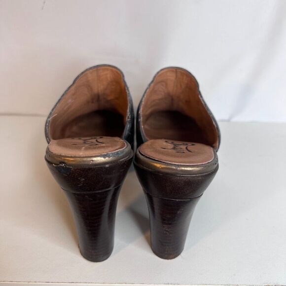 Icon "Pug in Denim" Leather High Heel Mules Slip On Clog Size 10M - Picture 4 of 11